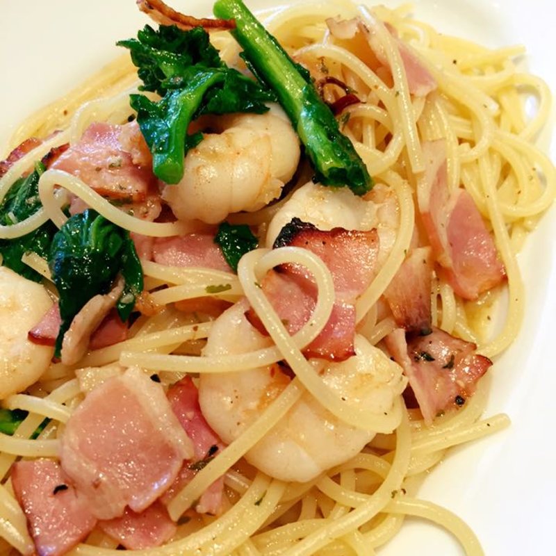 海老とベーコン、菜の花のビアンカソース(ロイヤルガーデンカフェ たまプラーザ)