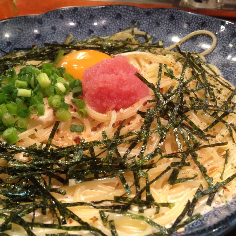 たらこと湯葉とモッツァレラチーズのカルボナーラ(洋麺屋 五右衛門)