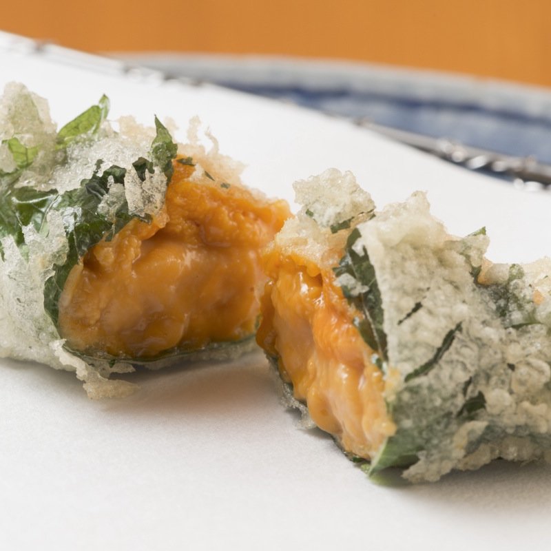 雲丹の大葉巻き(てんぷら膳)