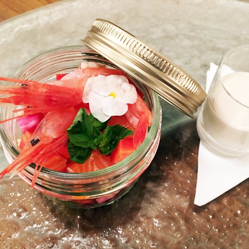 甘エビとサーモンの瓶漬け(カピートロ （capitolo）)