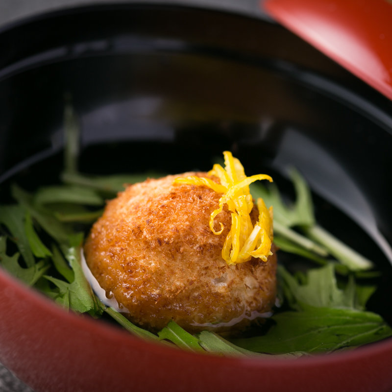 真鱈の串揚げ　鱈の白子のすり流し (串揚げ たつかわ)