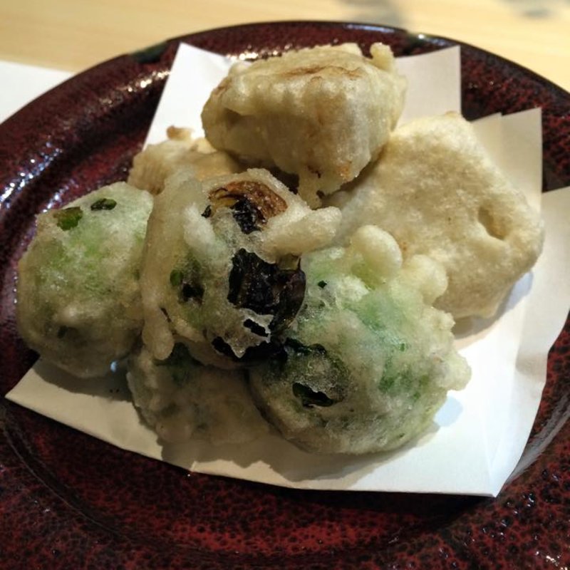 ソラマメとレンコンのてんぷら(かふく)