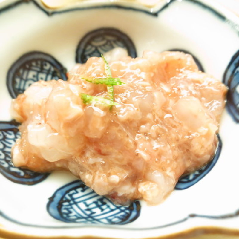 北海甘海老と明太子の酒盗和え(わたなべ)