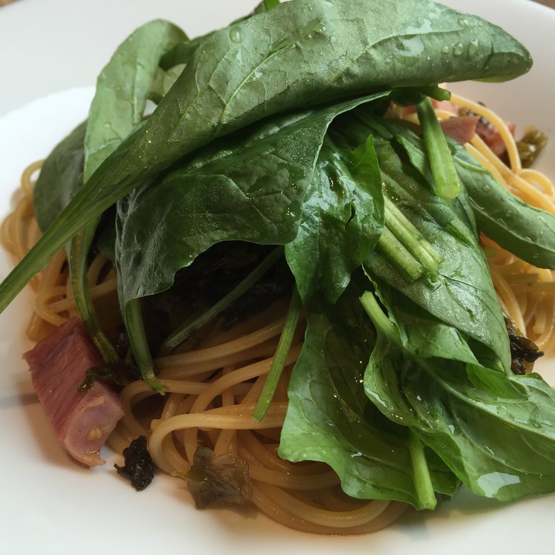 辛子高菜とほうれん草の九州醤油香るパスタ(ヤマヤ 新橋銀座口店 （YAMAYA）)