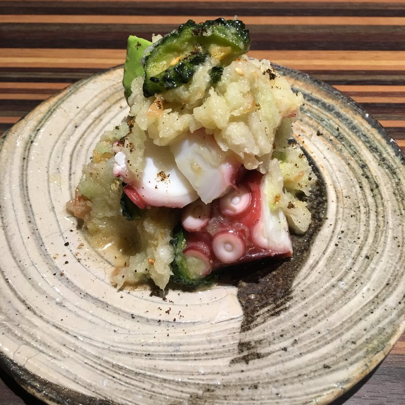 蛸と焼きゴーヤの梅おろし和え(Sakeria 酒坊主)