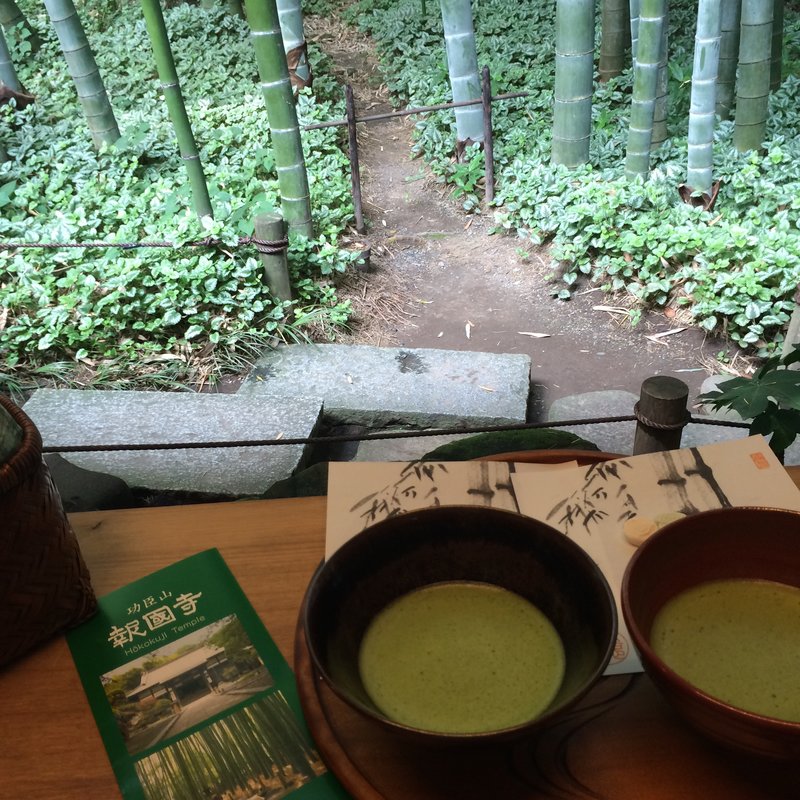 竹林での抹茶とお菓子(臨済宗建長寺派　報国寺　竹林の抹茶)