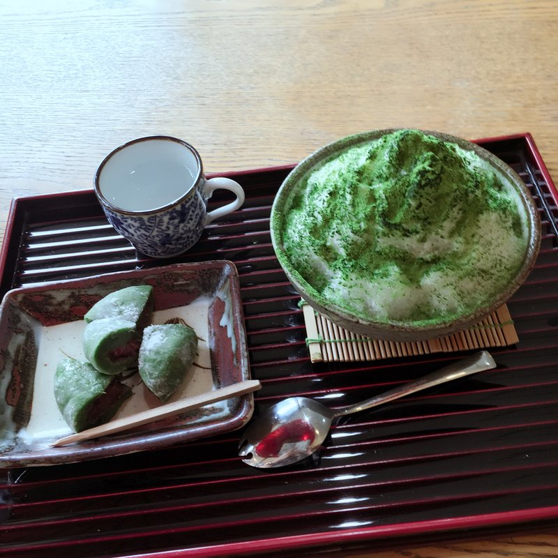 抹茶カキ氷とよもぎ餅(辻重庵)