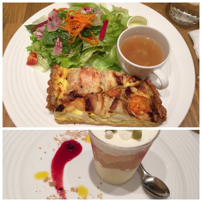 エビとキャベツのキッシュランチとピーチメルバ(デリーモ （DELIMMO）)