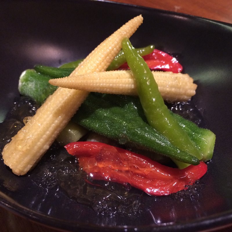 夏野菜の揚げ浸し 和風鰹出汁ジュレがけ(新宿やさい 心菜)