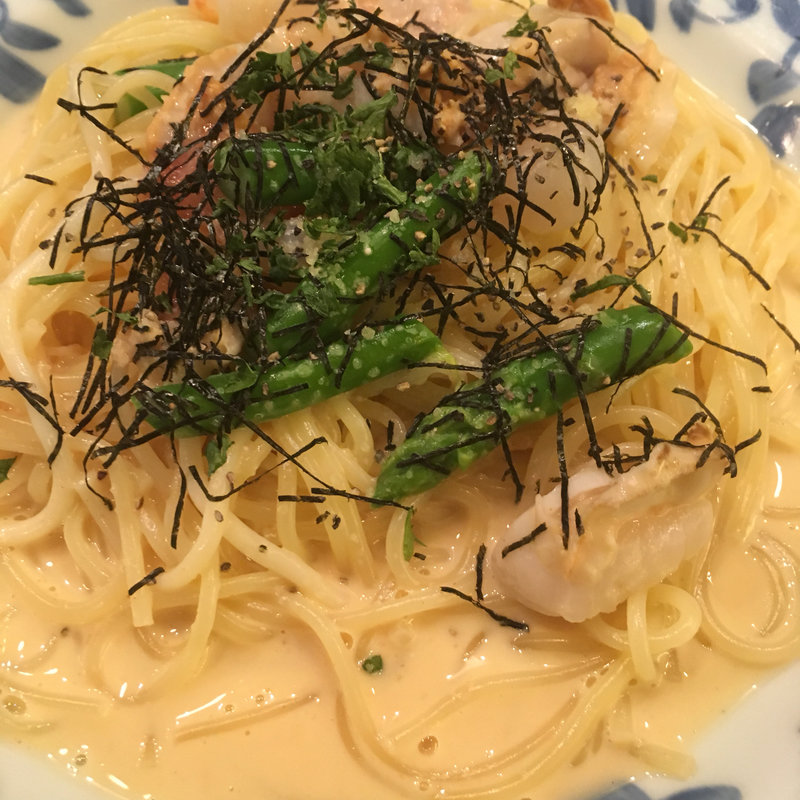 エビとホタテの明太子クリームパスタ(鎌倉パスタ)