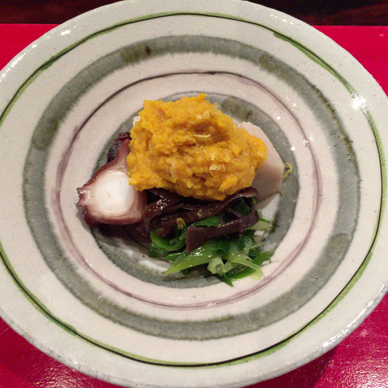 タコの柔らか煮 カボチャ味噌添え(賛否両論)