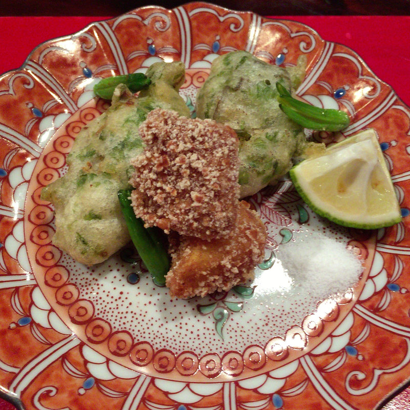 牡蠣の磯辺揚げとジャガイモの変わり揚げ(賛否両論)