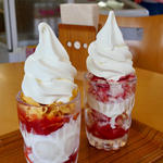 シャリシャリ苺のソフトクリームと苺ヨーグルトソフトクリーム(農園カフェ )