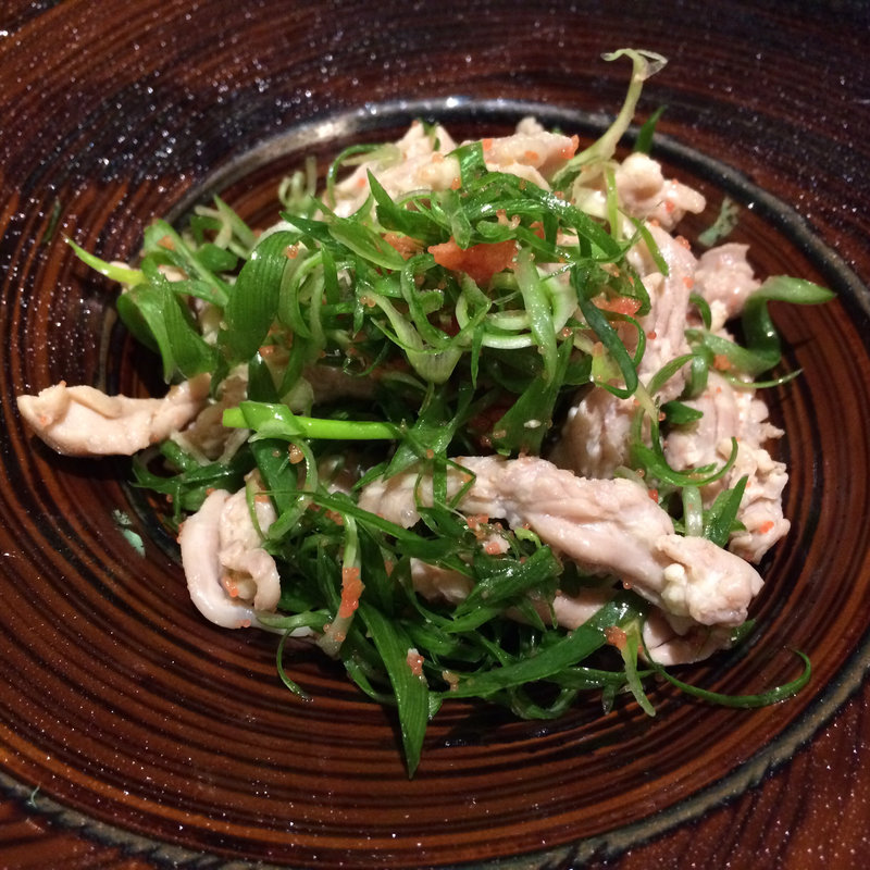 九条葱と鶏せせりの明太子和え(新宿やさい 心菜)