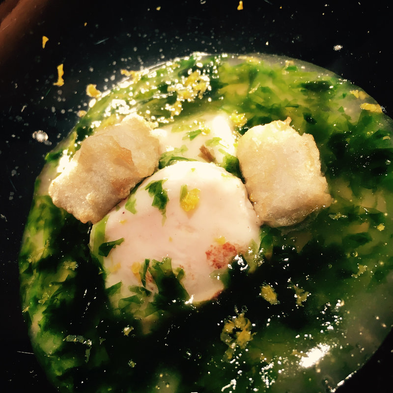 フグ白子直火焼き アオサソース(エクアトゥール )