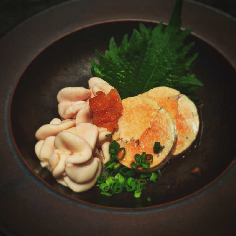 白子とあん肝の合い盛(臥薪 炉)