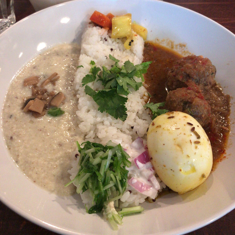 豆腐のカレーとピスタチオのミートボールカレー あいがけ(カレーの惑星 )