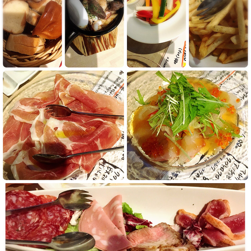 生ハム、アヒージョ、カルパッチョ(びすとろ酒場サンビーノトト)