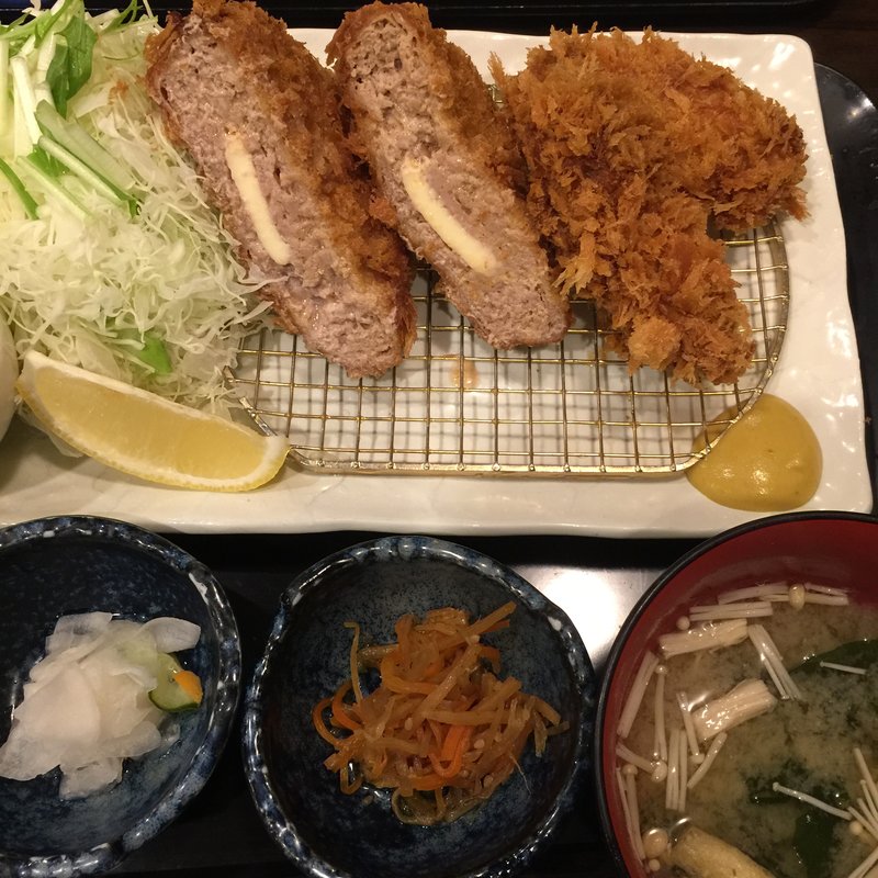 牡蠣フライとチーズ入りメンチかつ御膳(地蔵)