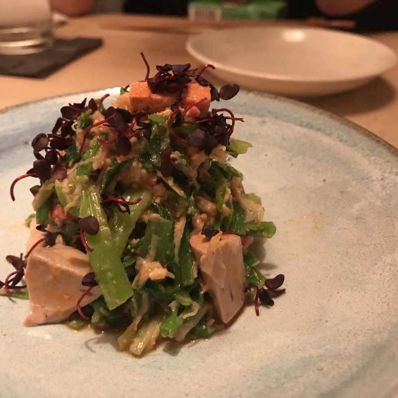 芹・蟹・あん肝のぽん醤油和え(松 下北沢)