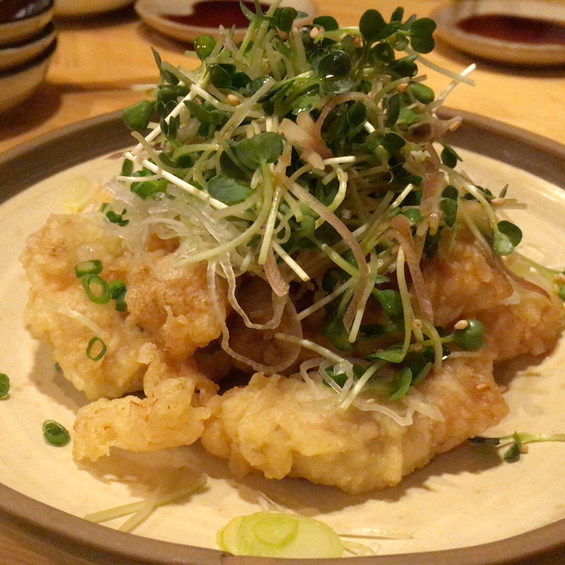 鶏天ポン酢香味野菜のせ(地酒蕎麦 学大角打)
