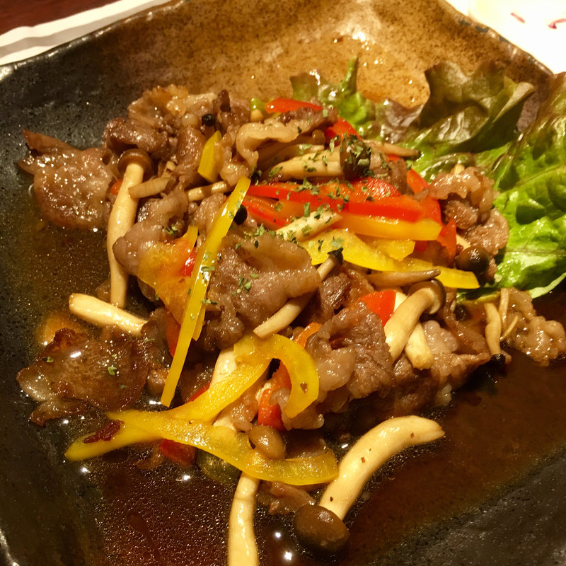 和牛と木の子のポン酢炒め(六ヶ城)