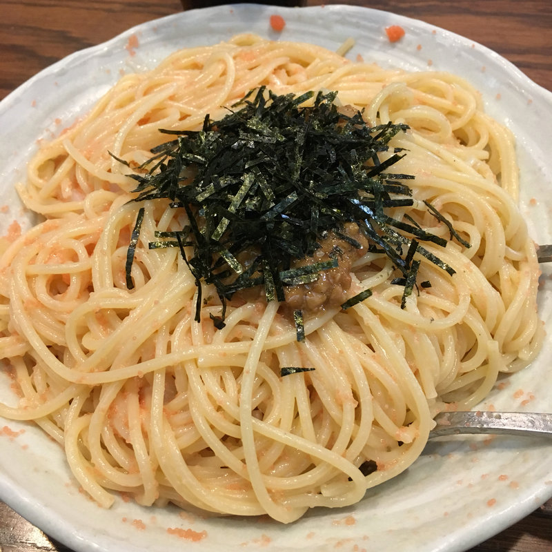 たらことイカと納豆スパゲティ(むぎわら)