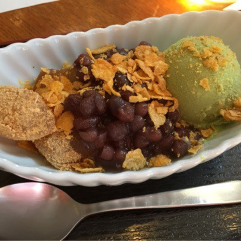 抹茶アイスと善哉、わらび餅のセット(つる瀬 本店)