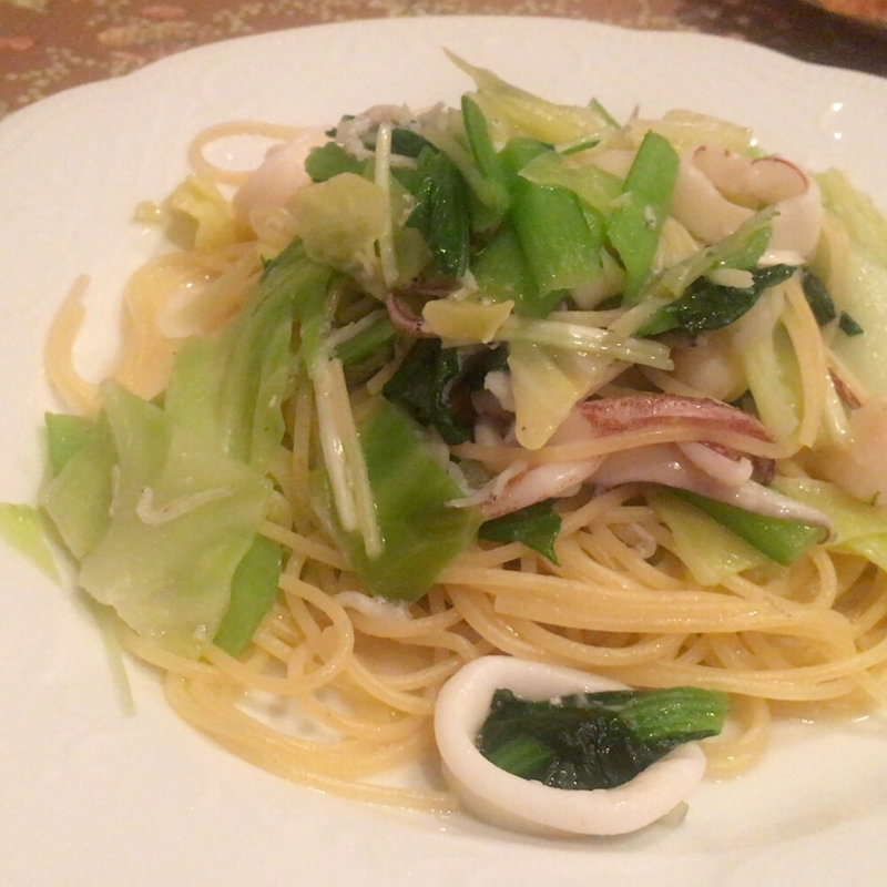 ヤリイカとホタテの貝柱、春野菜のスパゲッティ(Bistrot La Cucina)