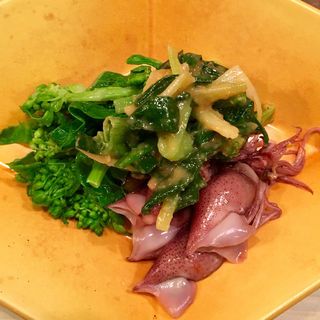 分葱・菜の花・蛍烏賊の酢味噌和え(馬場頭ふろ)