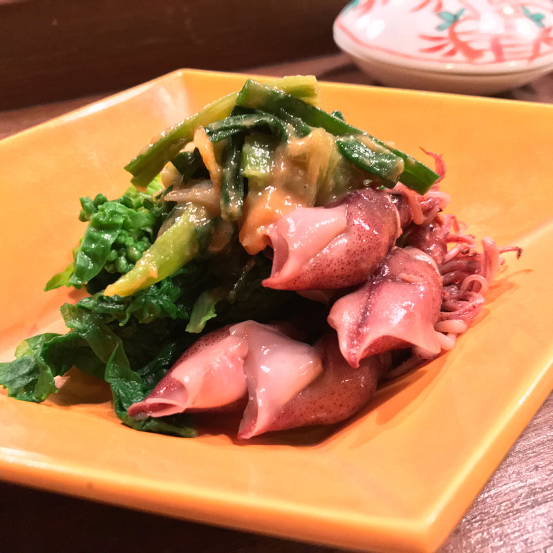 分葱・菜の花・蛍烏賊の酢味噌和え(馬場頭ふろ)