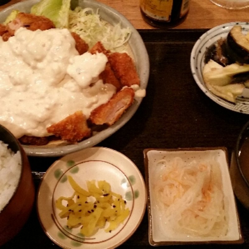 鶏カツ南蛮と水なすの浅漬け定食(普通の食堂いわま)