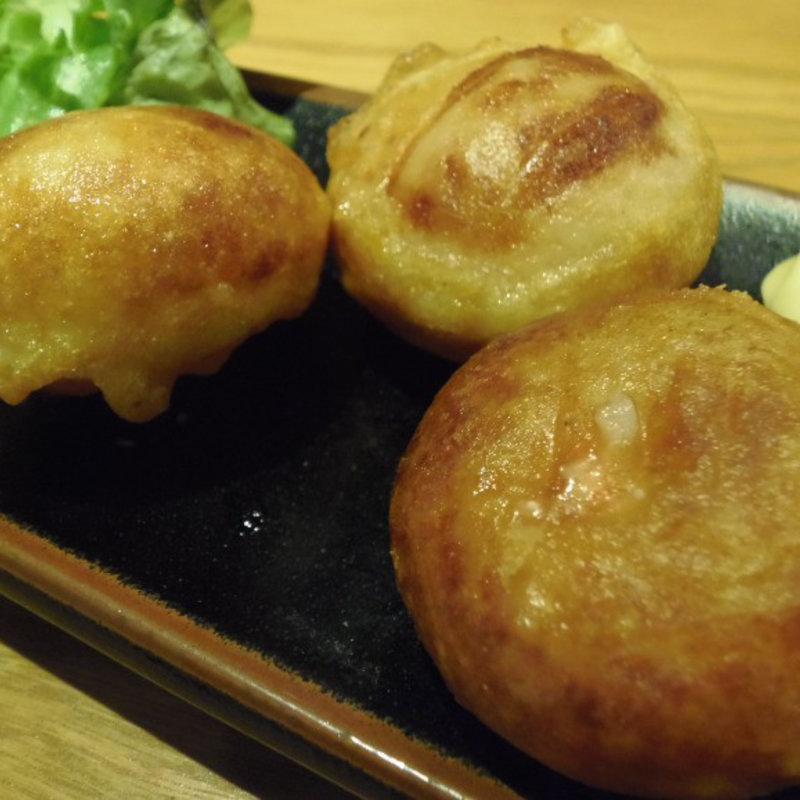 絶品！！明太子たっぷり じゃが明太天ぷら(泳ぎイカ 九州炉端 弁慶 )