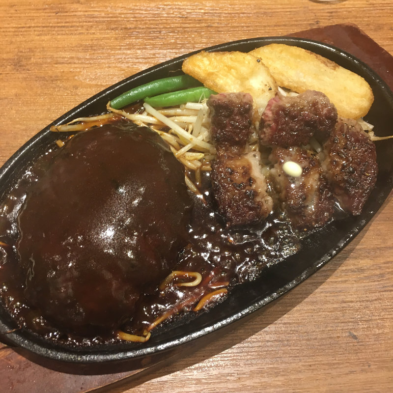 ハンバーグとステーキセット(1ポンドの ステーキ ハンバーグ タケル 福島店)