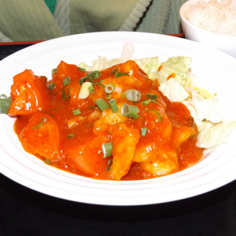 フレッシュトマトの大海老チリソース＋ご飯セット(健康中華 青蓮 川崎西口店)