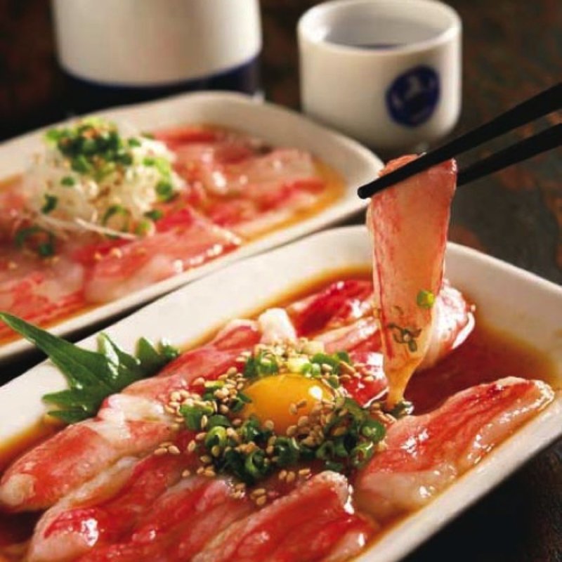 ずわいのユッケ ぽん酢、ずわいのユッケ 塩ごま油(かに漁師の家)