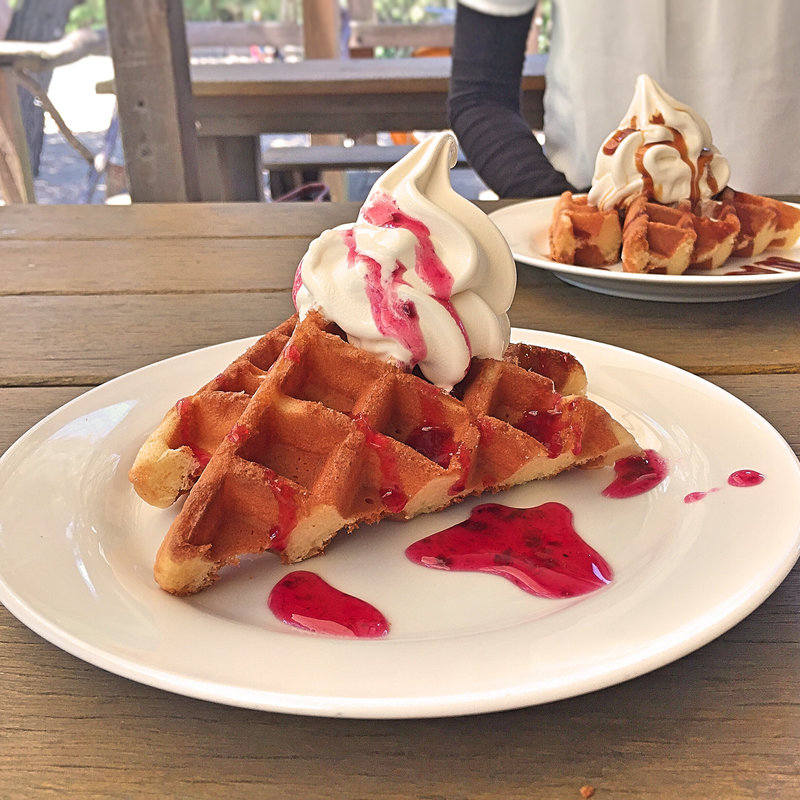 ワッフルソフトクリーム添え（ラズベリーソースがけ）(ボートハウス （boat house）)