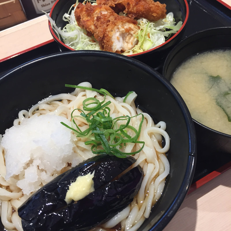 稲庭風冷やし茄子ぶっかけうどん ミニソースささみかつ丼セット(松のや 貝塚店)
