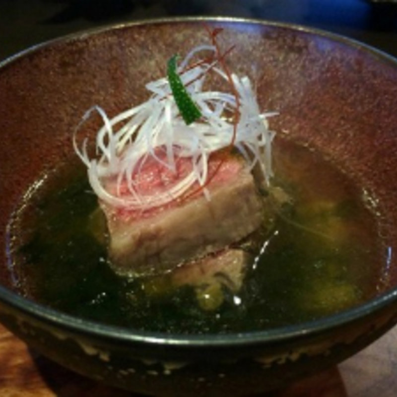 リブロースのまきのアオサあんかけ、アゴ出汁(京松蘭はなれ （キョウショウランハナレ）)