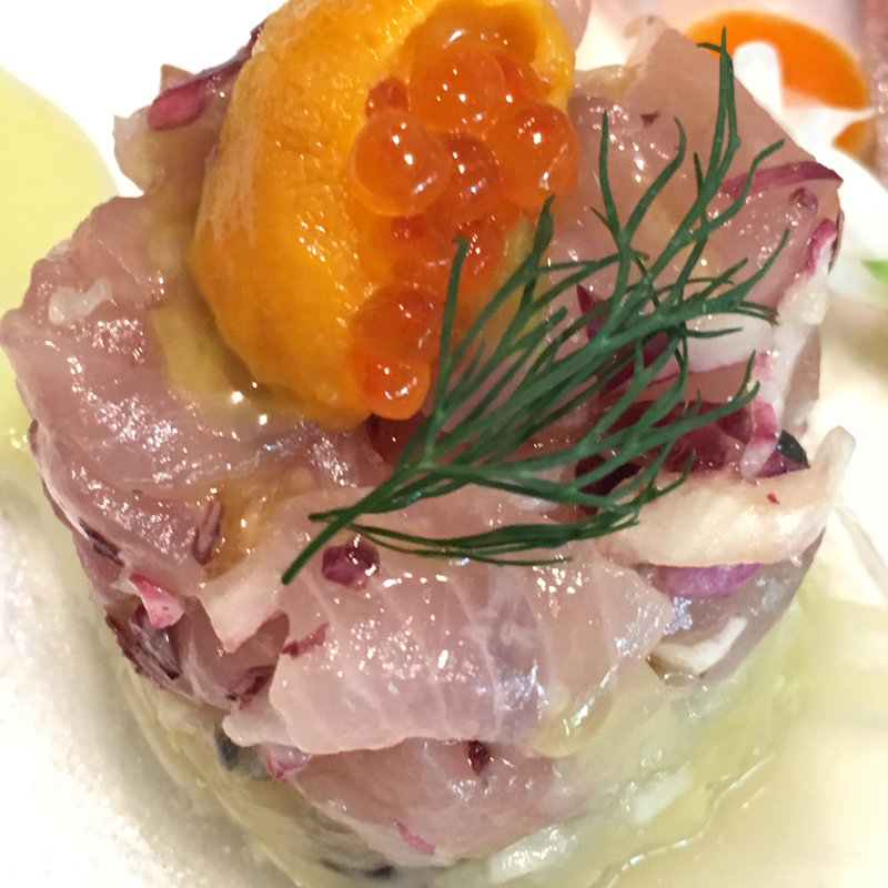 ヒラマサのタルタル 雲丹、いくら(久右衛門邸 )