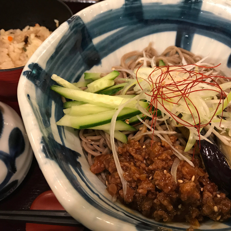 揚げ茄子と肉味噌のピリ辛冷やしそば定食(信州そば処そじ坊 緑地公園店)