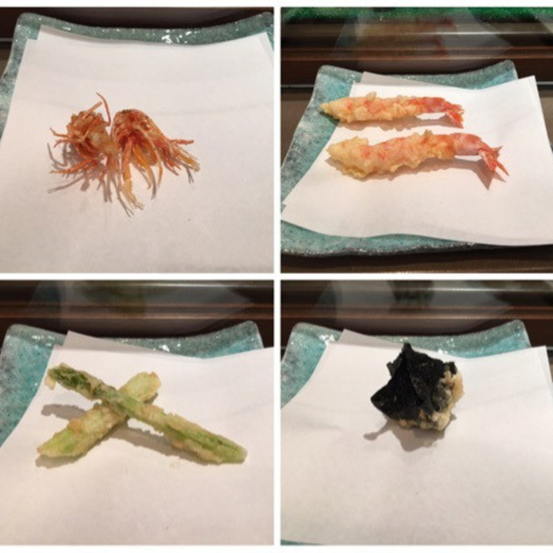 エビ、アスパラに雲丹と山芋の変わり揚げ(日本料理 「源氏」 ヒルトン名古屋 （げんじ）)