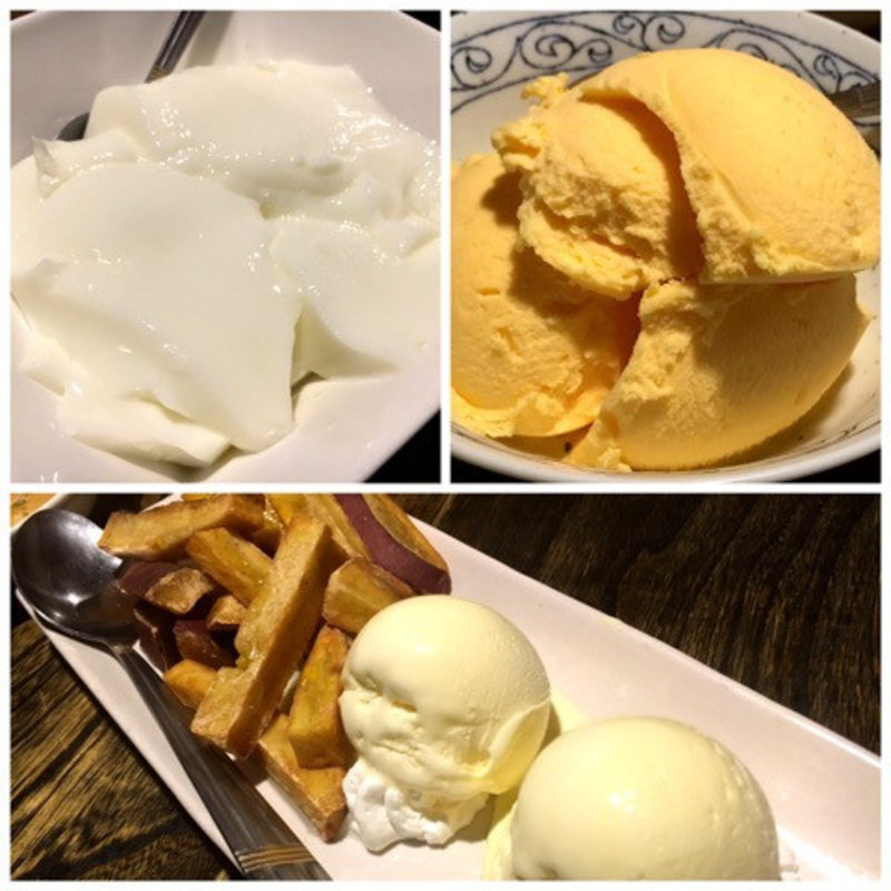 (杏仁豆腐、本日のアイス（メロン）、バニラと大学芋)(橙台 本店 （だいだい）)