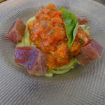 炙り鮪とフルーツトマト青海苔風味の冷製パスタ 