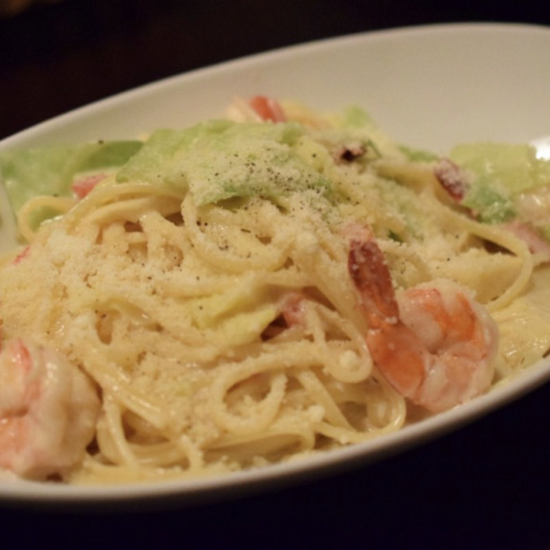 白虎海老とキャベツ、タケノコのアメリケーヌクリームリングイネ(Rio)