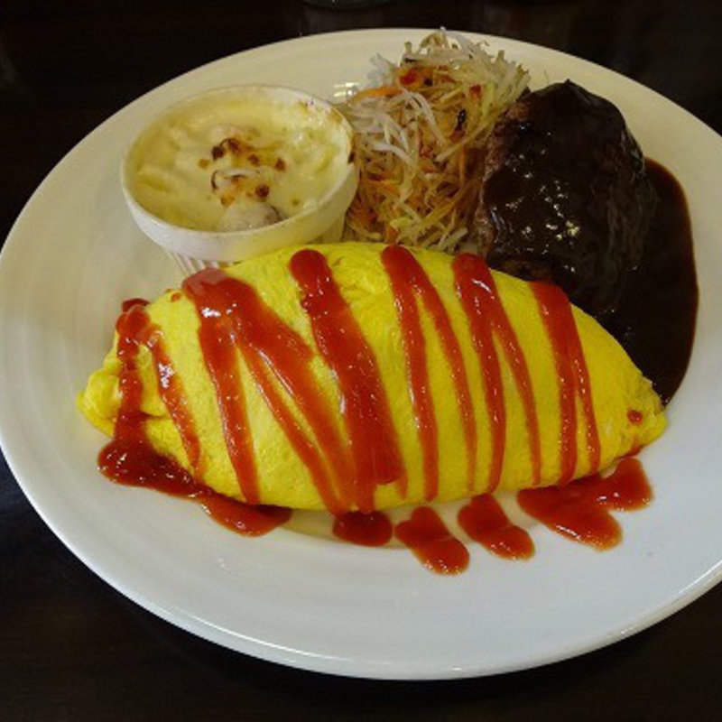 ケチャップオムライスS　手ごねハンバーグ・デミグラスソース　ミニシーフードグラタン　サラダ・ドリンク付き(洋食堂 Jeu Jeu )