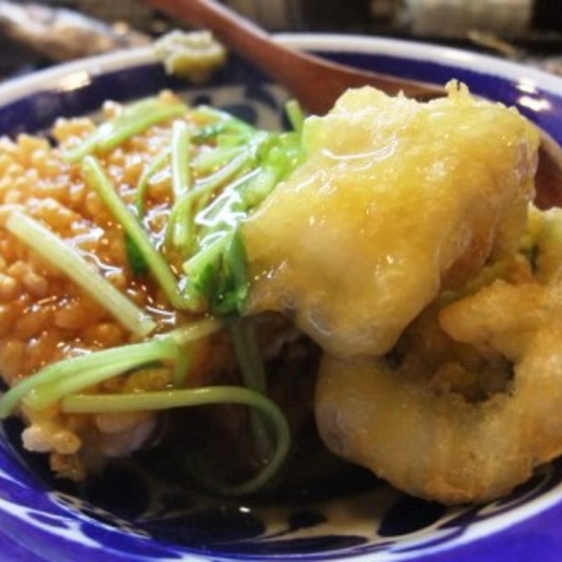 平目の天ぷらとおこげの餡かけ(立ち呑みの さのや)