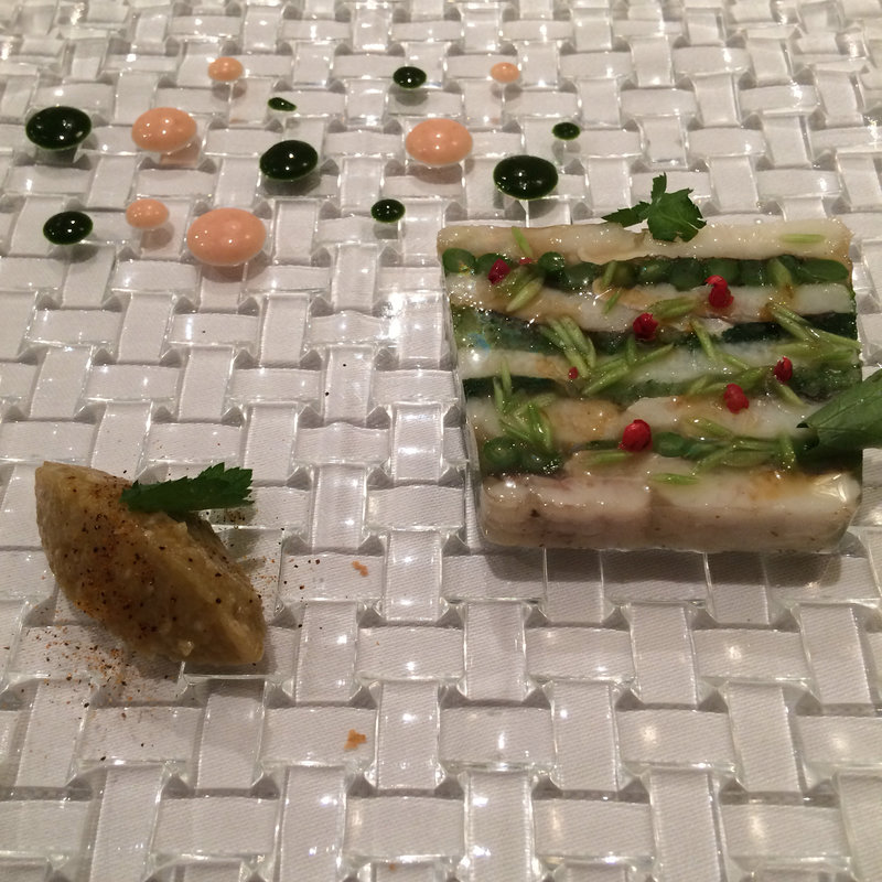 鱧と水菜、長芋、インゲンのテリーヌ(レザンファン ギャテ)