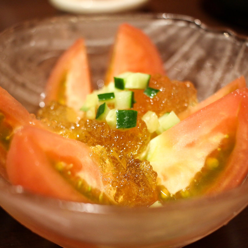 冷やし出汁トマト( 蕎麦・鮮魚 個室居酒屋 へぎ蕎麦 村瀬 田町本店 )