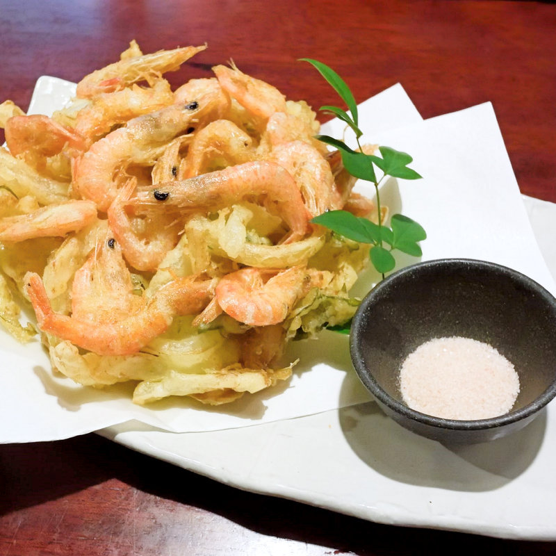 地元えびと水菜のかき揚げ(うどん本陣 山田家 本店 （やまだや）)